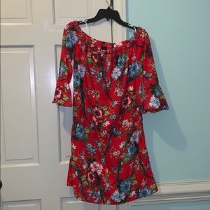 Red floral off the shoulder dress